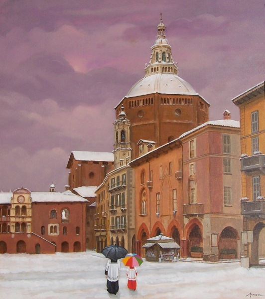 Pavia Piazza della Vittoria con neve